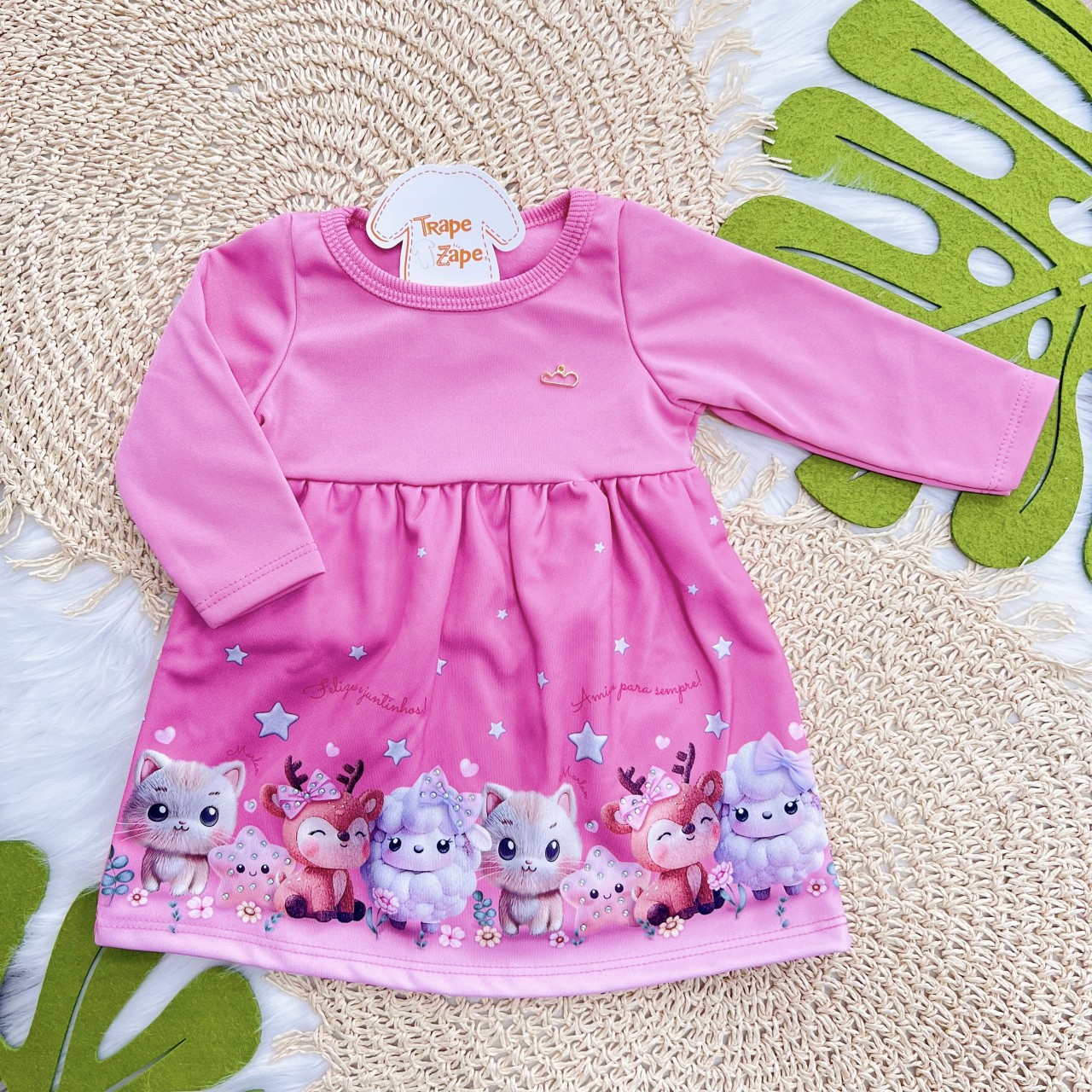 Vestido Manga Longa Bichinhos Fofos Amigos para sempre! - Pink
